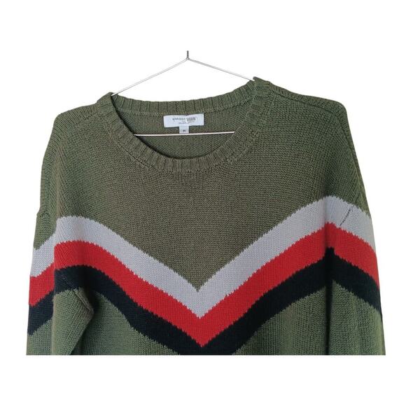 Marissa Webb Collective Women’s Sweater M Olive Green Chevron Stripe Crewneck Pu - Picture 5 of 12